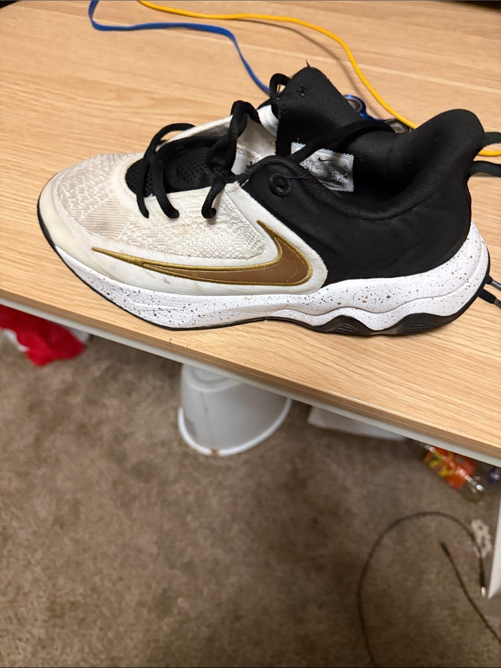 Nike Kids Sneakers in White, Black & Gold Accent